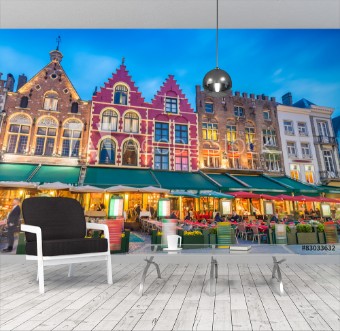 Picture of Beautiful night in Market Square Bruges - Belgium